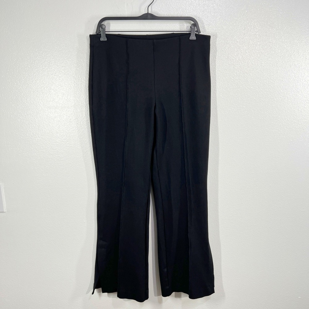 DKNY Black Pants Women Large Pull-On Stretch Dress Slacks Split Hem Straight Leg